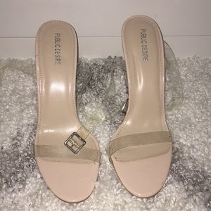 Clear public desire ankle strapped sandals